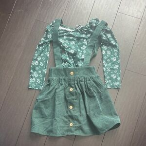 Bailey's Blossoms Green Pinafore Textured Corduroy Dress 5T & Leotard Top